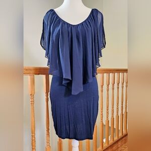 💯 Joyce Leslie Ruffle Jersey and Mesh Mini Dress in Navy Blue 💯